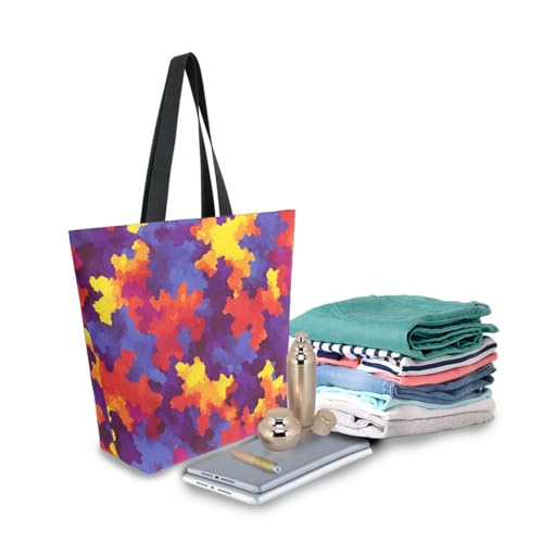 Extra Large Shoulder Tote Bag for Beach Travel Weekender Gym Orange Blue Purple Camouflage Pattern Reusable Grocery Canvas Shopping Bag3