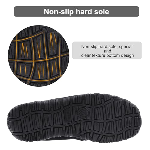 Lulex Mens Moccasin Slippers Size 10,Memory Foam House Shoes with Rubber Indoor Outdoor Sole, Machine Washable, Black Grey by Lulex - Used condition - Image 6