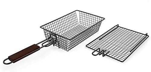 Yukon Glory Premium Grilling Basket, Designed Grill Vegetables, Seafood, Poultry and Meats, Unique Locking Mechanism to Easily Flip Food, Foldable Handle for Compact Storage - Thumbnail 4