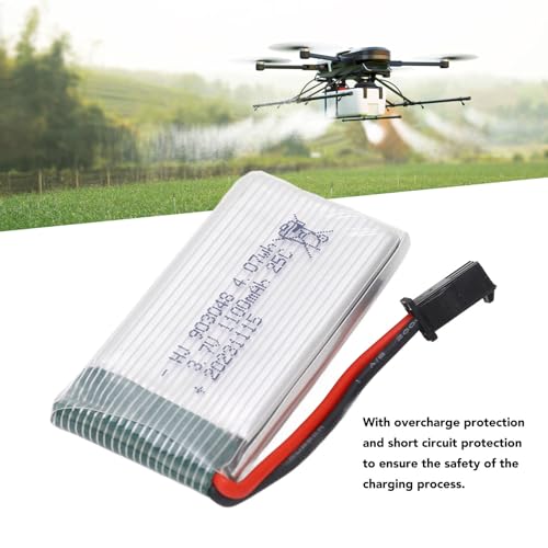RC-Flugzeug-Lithium-Akku, 3,7 V, 1100 MAh, Leichtes, Langlebiges Gehäuse, Drohnen-Lipo-Akku mit Schwarzem SM-Stecker für H5P X5SW