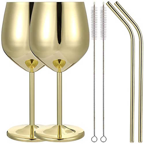 Luxshiny Stainless Steel Wine Glasses, Set Of 2 Stemmed Wine Goblets Champagne Drinkware For Party, Wedding, Anniversary, Holiday #TOP21