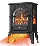BREEZEHEAT Electric Fireplace Stove-Freestanding Fireplace Heater w/ 3D Flame, Thermostat Control, 1500W/1000W Quiet Heating, Portable Fireplace for Indoor Use, Overheating Protection, Black, 22 inch