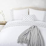 YINFUNG Kingsize Duvet Cover Sets White Bedding Grey Eyelet Embroidered Geometric Cotton Duvet Cover Sets Textured Luxury Quilt Cover with 2 Pillow Cases (Grey White, King 230x220 cm)