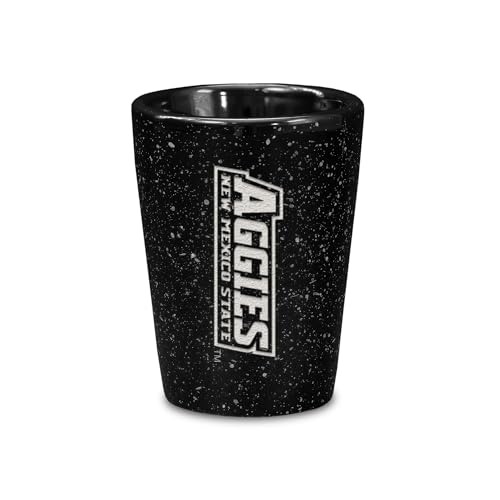 Rico Industries NCAA New Mexico State Aggies 2oz Ceramic Shot Glass for Fans, Laser Engraved In Team Color Single Shot Glass