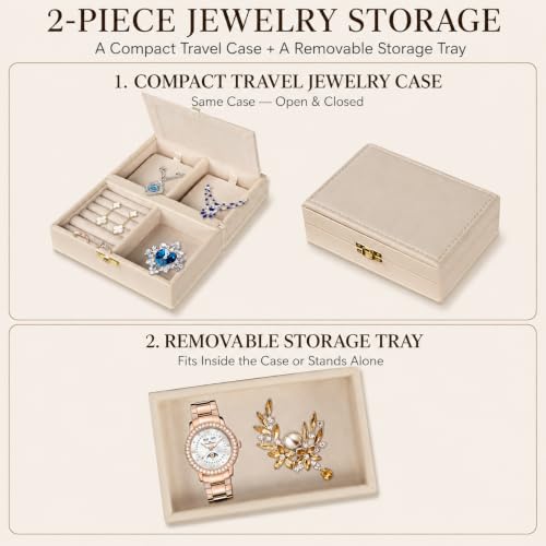 VALINIRT Jewelry Safe for Home, Steel-Reinforced Leather-Wrapped Luxury Jewelry Box with Biometric Fingerprint Lock & Mirror, 3-Tier Organizer with Travel Jewelry Case & Removable Storage Tray, White by VALINIRT - Used condition - Image 7