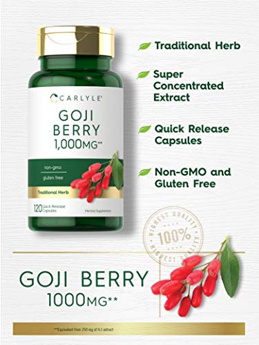 Carlyle Goji Berry 1000mg | 120 Capsules | Concentrated Extract from Wolfberry Plant | Non-GMO, Gluten Free