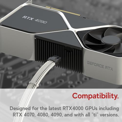 Image of LINKUP - AVA 600W PCIE 5.0 16Pin (12+4) High Current Power Cable | Molded & Soldered Type 16AWG Sleeved | Compatible with RTX5000 RTX4000 RTX3000 FE | 70cm White