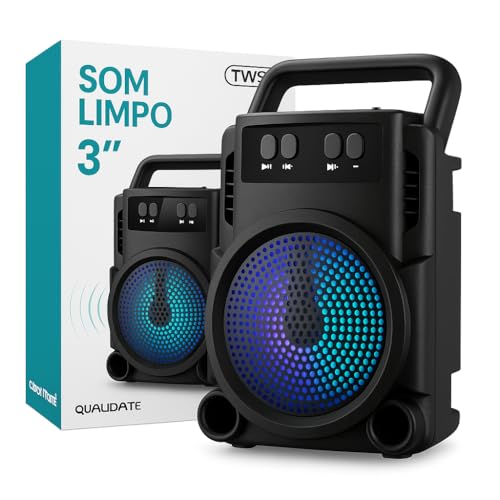 Caixa de Som Portátil Super Potente, Caixa de Som Bluetooth, Conexão USB, Cartão de Memória, Cabo P2, Som Limpo e Potente, Perfeita Para Viagens, Festas, Praia, Botões de Controle,...