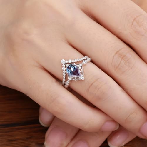 Alexandrite Engagement Ring for Women 1CT Alexandrite Engagement Ring Set S925/10K/14K/18K Natural Leaf Ring Bridal Set Moissanite Ring Set Art Deco Rings Promise Rings Gift For Her Size3-134
