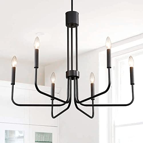 Pakokula Black Chandelier 6-Light Modern Farmhouse Chandeliers For Dining Room, Industrial Candle Ceiling Hanging Light Fixture For Dining Room Over Table Living Room Kitchen Island Foyer Bedroom #TOP6