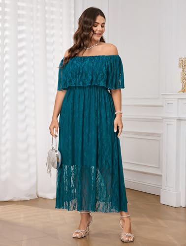 SCOMCHIC Womens Plus Size Formal Dresses Off Shoulder Lace White Bridesmaid Wedding Guest Evening Party Boho Maxi Dress — view 5
