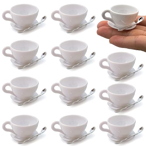 12 Sets Mini Coffee Cups Mini Dollhouse Cups Miniatures Tea Mups Food Kitchen Toys for DIY Decoration Craft Accessories (White)