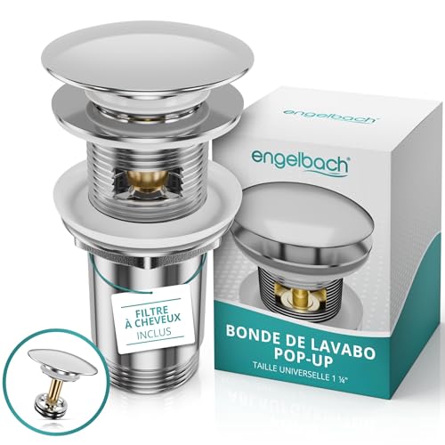 Engelbach® Bonde de lavabo avec trop-Plein - Bouchon clic-clac, 3 Joints Inclus - Installation Rapide, Guide vidéo Inclus - Modèle Universel