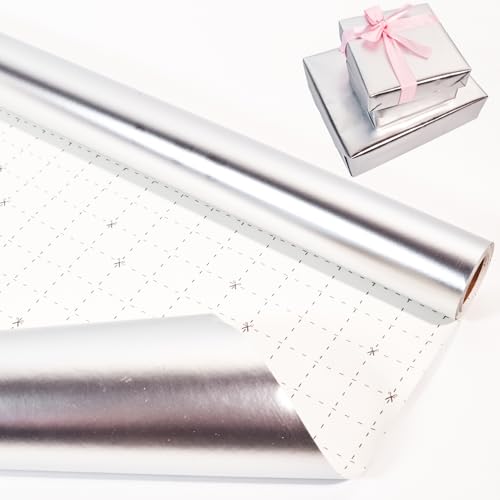 HJIJIAY Silver Wrapping Paper Roll,Metallic Silver Wrapping Paper,Matte Silver Solid Color Paper for Birthday,Wedding, Parties,Baby Shower,Christmas, DIY Bouquet-17 x 394 inch(33feet)