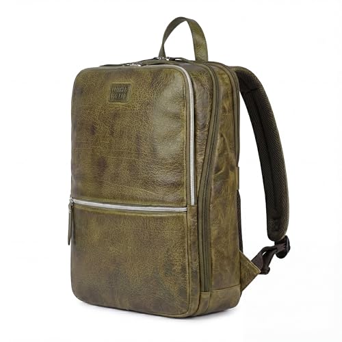 LEATHER VILLAGE olive laptop backpack