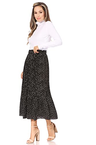 Polka Dot Pleated Skirts For Women With Pockets, Elastic High Waisted Midi Skirts For Women Trendy Boho Women's Skirts (2X-Large, Black White Dots) #TOP1