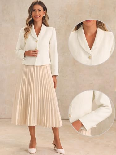 Allegra K Tweed Blazers for Women's Lapel Collar Long Sleeves Blazer Jackets2