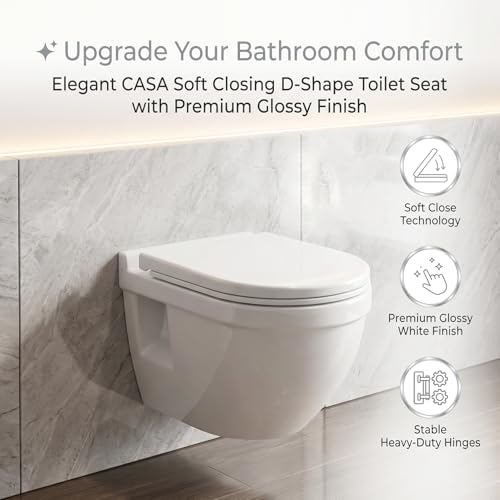 Image of ELEGANT CASA Polypropylene Soft Closing Toilet Seat /Western Toilet Seats Cover for Bathroom /seat for Commode with Stable Hinges- D Shape Design Colour (Glossy White)-1 Set