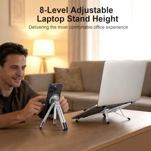 Image of 3-in-1 Portable Laptop Stand with Magnetic Phone Holder, White