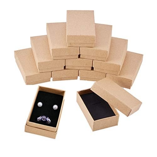 BENECREAT 24 Pack Halskette Ring Box 8x5x3cm Kraft Brown Rechteck Karton Schmuckschatullen Kleine Geschenkbox für Hochzeit Party