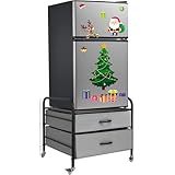 EazeHome Mini Fridge Stand, Fridge Stand with Storage, 2 Drawer Fridge Cart, Organizer Unit for Mini Fridge, Fridge Stand with Metal Frame and Fabric Drawers, Mini Fridge Table with 4 Swivel Wheels