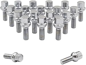 Wheel Accessories Parts Set of 20 Chrome 14x1.5 Lug Bolts Ball Seat (R12) 28mm Shank Length, M14 1.5 Thread, 17mm Hex Wheel Lug Bolts with Dual Hex Key (20, Chrome, M14x1.5)