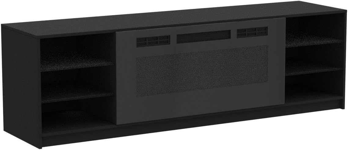 Meble Furniture Boston 01 Electric Fireplace TV Stand — High Gloss Modern Media Console with LED Lights and Storage — Fits TVs up to 90" — Black, 79" W