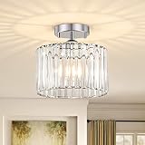 TSMKLEDAN Semi Flush Mount Ceiling Light, Modern Crystal Ceiling Light Fixture, 9.5 Inch Small Cryst