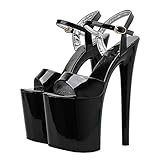 extrem high heels 16cm COCOLULU Damen Plateau Extrem High Heels Pumps Sexy Stiletto Lack Riemchen Damenschuhe(EU Size 40, schwarz)
