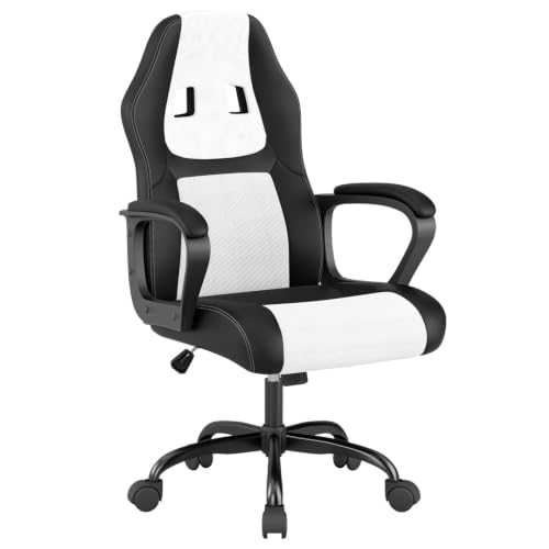 Image of BestOffice Office Chair PC Gaming Chair Cheap Desk Chair Ergonomic PU Leather Executive Computer Chair Lumbar Support for Women, Men (White)