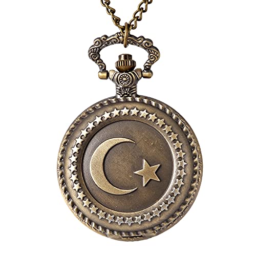 ZXQ Montre de poche à quartz pour étudiant - Chiffres arabes - Bronze - Style rétro classique - En métal - Pour homme Cover