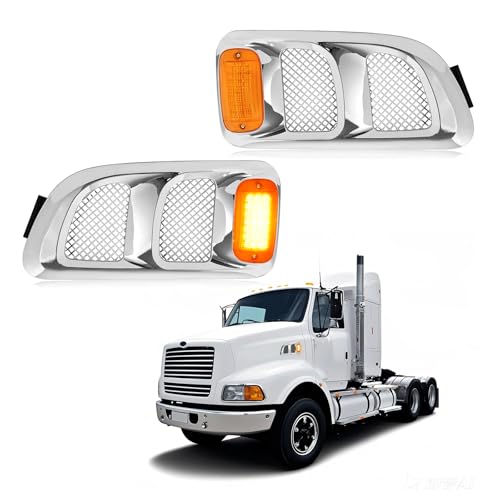 JMTAAT Hood Side Vent Grille Compatible with 1997-2009 Sterling Truck Front Upper Air Intake Cover w/LED Light Side Hood Air Vent Cover Plastic+Steel