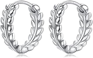 Small Silver Hoop Earrings for Women Men Sterling Silver Earring Post Leaf Hinged Huggie Hoops Hypoallergenic Cartilage Helix Sleeper Earings Pierxings Jewellery (8/10/12mm)