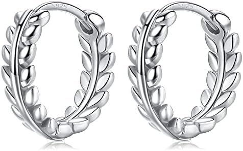 Small Silver Hoop Earrings for Women Men Sterling Silver Earring Post Leaf Hinged Huggie Hoops Hypoallergenic Cartilage Helix Sleeper Earings Pierxings Jewellery (8/10/12mm)