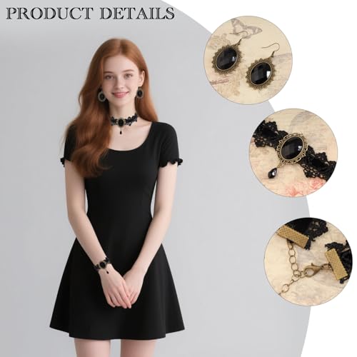 Heliltd 3Pcs Gothic Chokers Necklace Vampire Necklace for Women Lace Gothic Chokers with Bracelet Earrings Set for Halloween Punk Halloween Costume Party3
