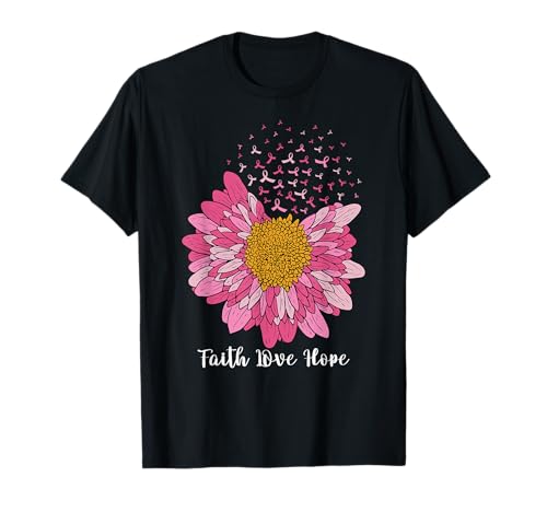 Faith Hope Love Flower Pink Support Breast Cancer Awareness Maglietta