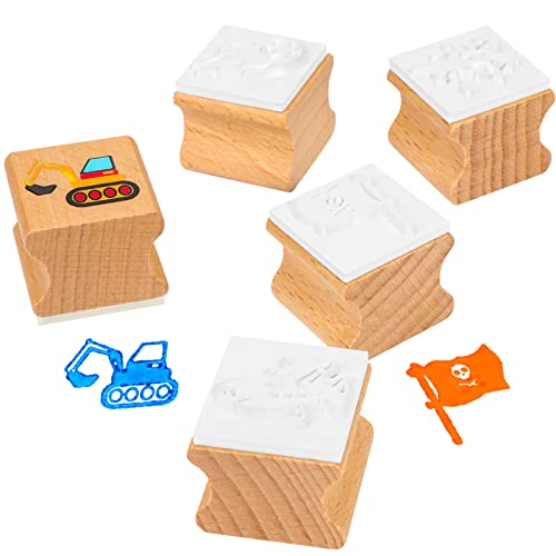 Zayvor Kids Stamps Set, Boy Wooden Rubber Stamp With Ink Pad Colored Pencil, Holiday Square Craft Stamp For Stamping Scrapbooking Crafting Booking Card Making Stocking Filler,Party Favor Gift #TOP2