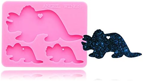 SeedomesDinosaur Family Mother Mama Baby Animal Shaped Heart Keychain Silicone Mold with Hole DIY Candy Gum Paste Ice Cream Pudding Jelly Shots Cupcake Cake Topper Decoration Desserts Crystal Fondant Mold