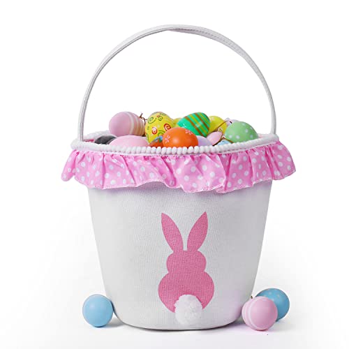 Image of Easter Bunny Baskets for Kids Empty Egg Hunt Bags, Rabbit Buckets with Handle for Carrying Candy Cute Stuffed Easter Festival Gifts