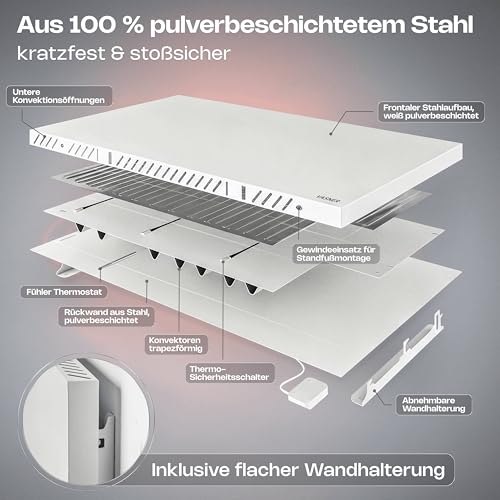 VASNER Konvi RX Funk Infrarotheizung- Elektroheizung Konvektionsheizung inkl. Wandmontage 600- 1200 Watt- Infrarot Wandheizung- Elektrische Heizung- Hybridheizung (1200 Watt + Thermostat- Sender)-7