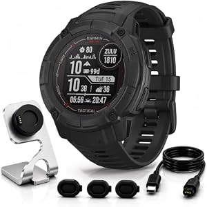 Garmin Instinct 2X Solar Tactical Edition, Solar Charging, Rugged GPS Smartwatch, Built-in Flashlight, Ballistics Calculator, Black 010-02805-13 Bundle with Deco Essentials Charging Dock Kit