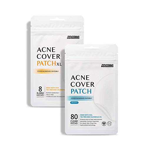 Avarelle Acne Patches Hydrocolloid, Tea Tree, Calendula Oil, CICA ( 80CT Original + XL Patch Bundle)