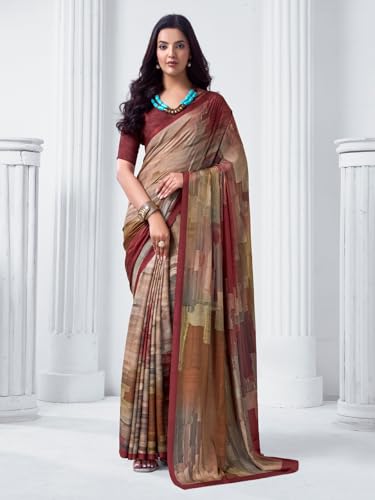 Image of SIRIL Women's Printed Crepe Silk Saree with Unstitched Blouse Piece