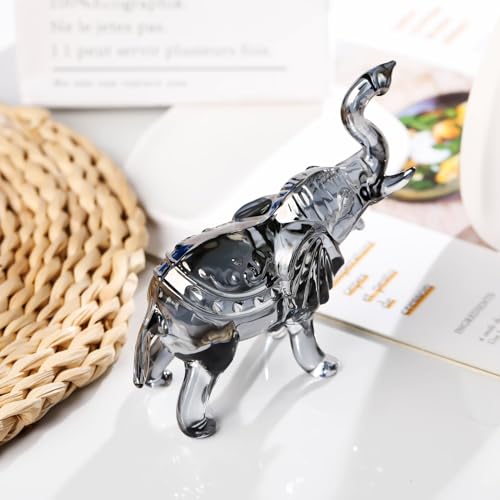 Image of YWHL Black Crystal Elephant Figurine Decor, Glass Elephant Figurine Gifts for Women, Handmade Animal Collectible Statue