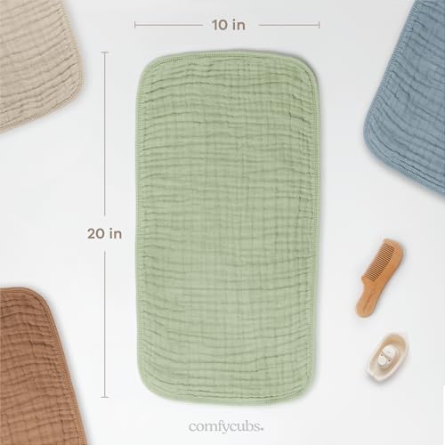 Image of Comfy Cubs Muslin Burp Cloths 20 inch x 10 inch, Pack of 10 - Large, 6-Layer, Ultra Absorbent 100% Cotton for Baby Drool and Messes - Soft, Safe & Gentle Baby Burp Cloths for Boys & Girls - Sage