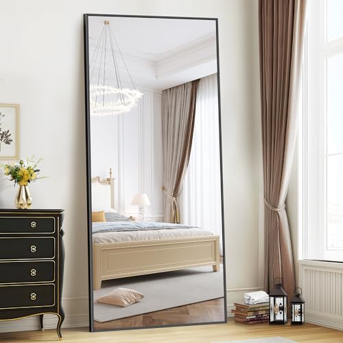 WOLIBEER Espejo Grande de Cuerpo Entero 192 x 85cm, Marco de Aluminio, Negro Pared Rectangular con...