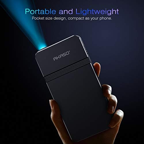 AKASO Mini Projector, Pocket-Sized DLP Portable Projector, 1080P Cookie Projector , Support HDMI WiFi Built-in Rechargeable Battery Stereo Speakers and Remote Control Movie Projector - Updated Type-C - 1