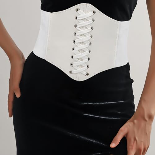 LIMHOO Leather Corset Belt for Women Elastic Costume Waist Belt Lace-up Tied Waspie Corset Belt2
