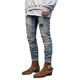 Desconocido Pantalones Vaqueros para Hombre, Moda, Pliegues Delgados, pies pequeños, Corte Ajustado, Pantalones Rasgados de Gran tamaño 34