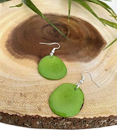 Tagua earrings in lime green, light weight tagua nut dangle earrings TAG272, organic fashion jewelry - Image 4